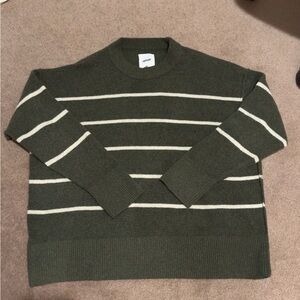 Aerie Olive Striped Crewneck Sweater